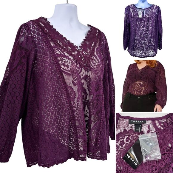 Torrid Lace Long Sleeve Blouse Top Sz. 1X - Picture 9 of 9